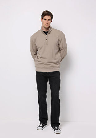 Comfort Fit   Erkek Bej Sweatshirt