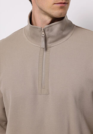 Comfort Fit   Erkek Bej Sweatshirt