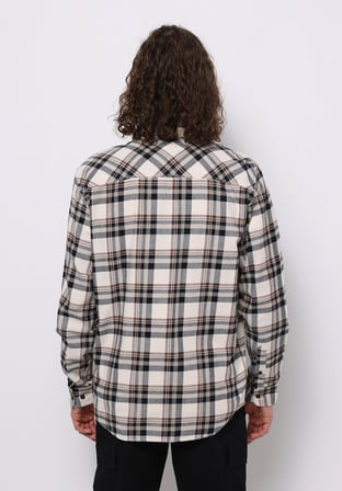 Regular Fit Shirt Neck Ekoseli Erkek Ekru Uzun Kol Gömlek