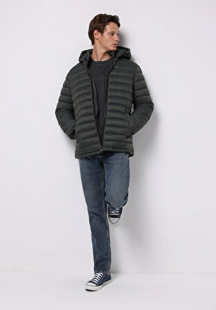 Slim Fit     Erkek Yeşil Mont