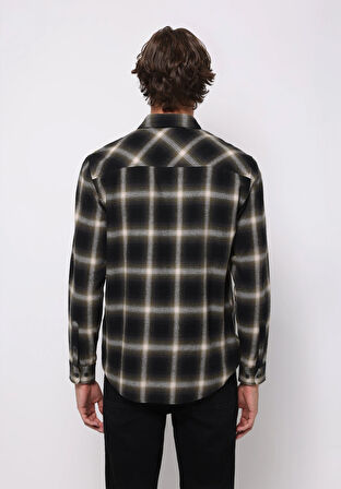 Regular Fit Shirt Neck Ekoseli Erkek Yeşil Uzun Kol Gömlek