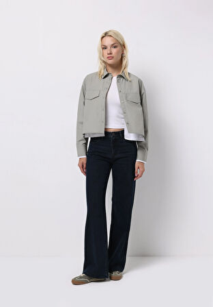 Regular Fit Yüksek Bel Geniş Paça Kadın Koyu İndigo Jean Pantolon