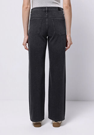 Straight Fit Orta Bel Tam Boy Paça Kadın Siyah Jean Pantolon