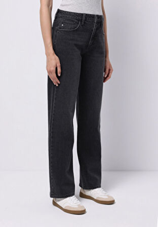 Straight Fit Orta Bel Tam Boy Paça Kadın Siyah Jean Pantolon