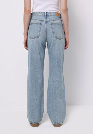 Straight Fit Orta Bel Tam Boy Paça Kadın İndigo Jean Pantolon