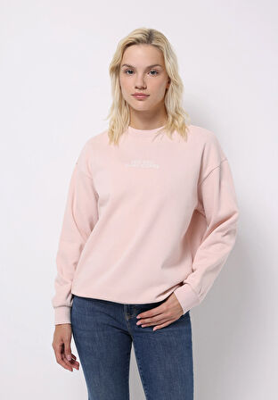 Regular Fit Yuvarlak Yaka Düz Kadın Pembe Sweatshirt