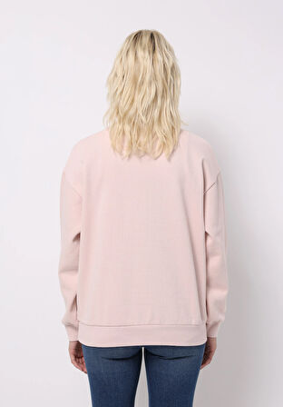 Regular Fit Yuvarlak Yaka Düz Kadın Pembe Sweatshirt