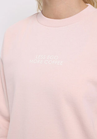 Regular Fit Yuvarlak Yaka Düz Kadın Pembe Sweatshirt