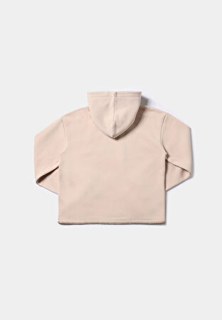 Regular Fit Kapüşonlu Düz Kadın Bej Sweatshirt