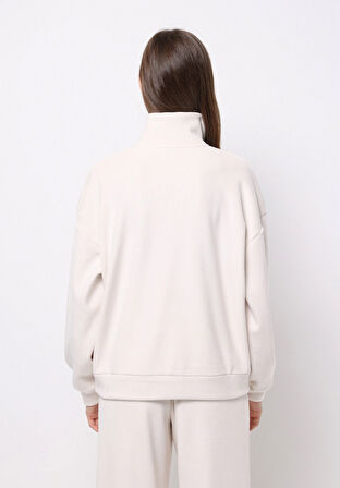 Regular Fit Polo Yaka Nakışlı Kadın Ekru Sweatshirt