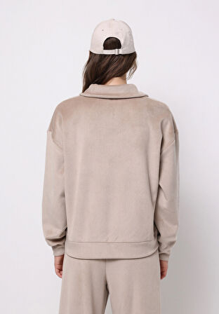 Regular Fit Polo Yaka Nakışlı Kadın  Sweatshirt