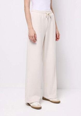 Regular Fit Orta Bel Düz Kadın Ekru Eşofman Altı