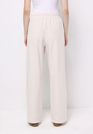 Regular Fit Orta Bel Düz Kadın Ekru Eşofman Altı