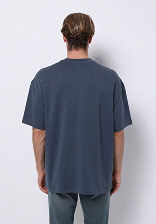 Oversize Fit Yuvarlak Yaka Düz Erkek Mavi Kısa Kol Tişört