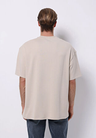 Oversize Fit Yuvarlak Yaka Düz Erkek Taş Kısa Kol Tişört
