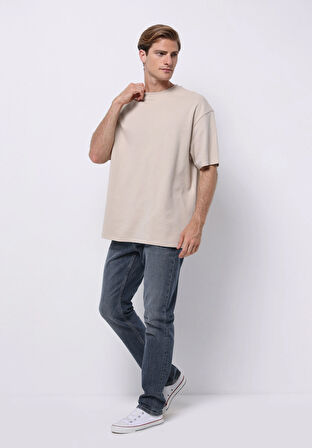 Oversize Fit Yuvarlak Yaka Düz Erkek Taş Kısa Kol Tişört