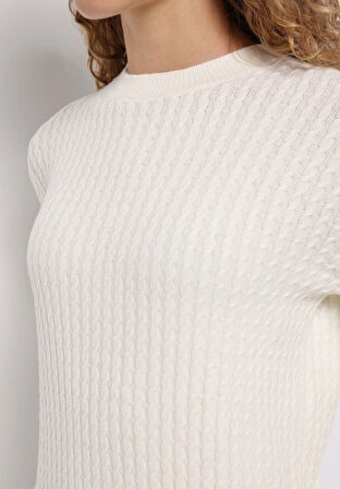 Regular Fit Yuvarlak Yaka Düz Kadın Beyaz Kazak