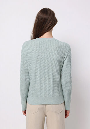 Regular Fit Yuvarlak Yaka Düz Kadın Yeşil Kazak