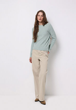 Regular Fit Yuvarlak Yaka Düz Kadın Yeşil Kazak