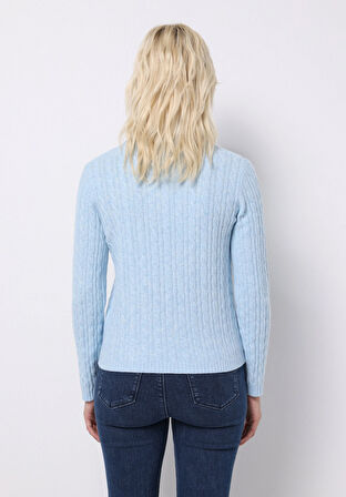 Regular Fit Yarım Balıkçı Yaka Düz Kadın Mavi Kazak