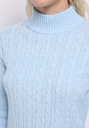 Regular Fit Yarım Balıkçı Yaka Düz Kadın Mavi Kazak