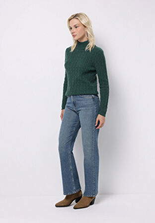 Regular Fit Yarım Balıkçı Yaka Düz Kadın Yeşil Kazak