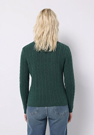 Regular Fit Yarım Balıkçı Yaka Düz Kadın Yeşil Kazak