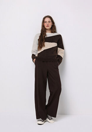 Regular Fit Yuvarlak Yaka Baskılı Kadın Çok Renkli Kazak