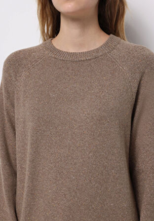 Regular Fit Yuvarlak Yaka Düz Kadın Kahverengi Kazak