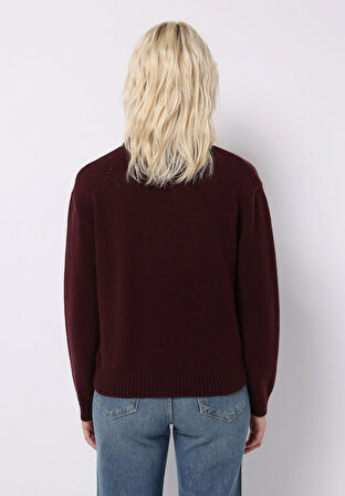 Regular Fit Yuvarlak Yaka Düz Kadın Mor Kazak