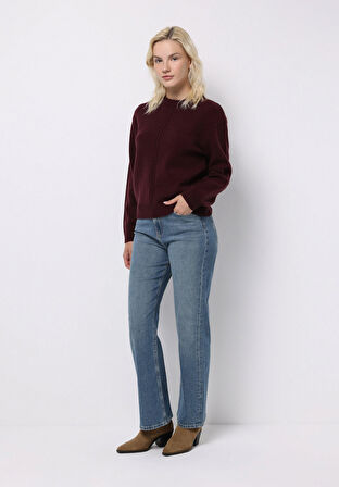 Regular Fit Yuvarlak Yaka Düz Kadın Mor Kazak