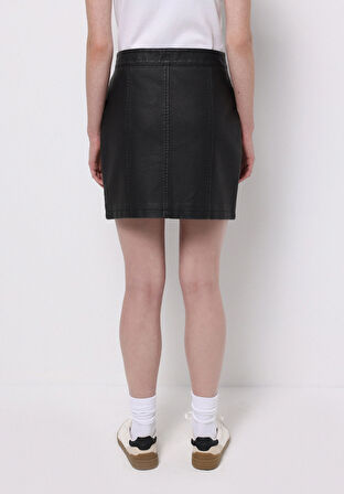 Mini Düz Fermuarlı Kadın Siyah Etek