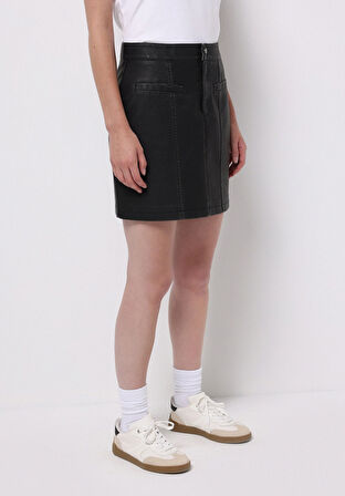 Mini Düz Fermuarlı Kadın Siyah Etek
