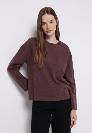 Regular Fit Yuvarlak Yaka Düz Kadın Mor Tişört