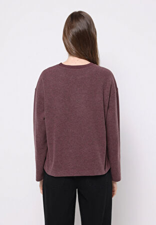 Regular Fit Yuvarlak Yaka Düz Kadın Mor Tişört