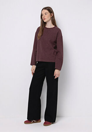 Regular Fit Yuvarlak Yaka Düz Kadın Mor Tişört