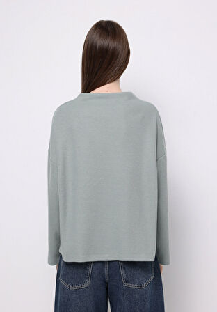 Relax Fit Yuvarlak Yaka Düz Kadın Yeşil Tişört