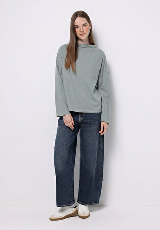 Relax Fit Yuvarlak Yaka Düz Kadın Yeşil Tişört