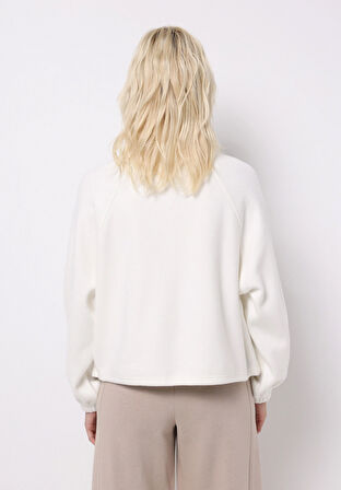 Relax Fit Fermuarlı Düz Kadın Ekru Sweatshirt