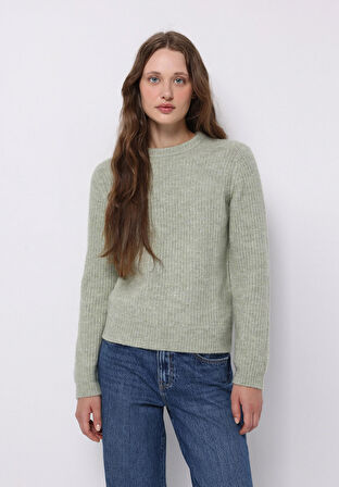 Regular Fit Yuvarlak Yaka Düz Kadın Yeşil Kazak