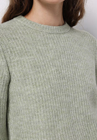 Regular Fit Yuvarlak Yaka Düz Kadın Yeşil Kazak