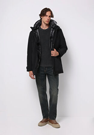 Regular Fit     Erkek Siyah Kaban