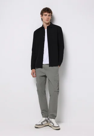 Slim Fit Shirt Neck Ekoseli Erkek Siyah Uzun Kol Gömlek