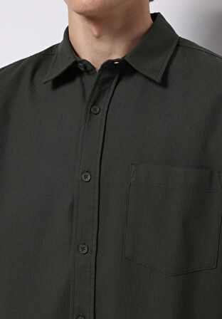 Slim Fit Shirt Neck Ekoseli Erkek Yeşil Uzun Kol Gömlek