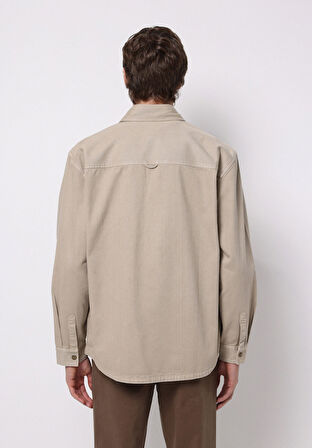 Comfort Fit Shirt Neck Düz Erkek Bej Shacket