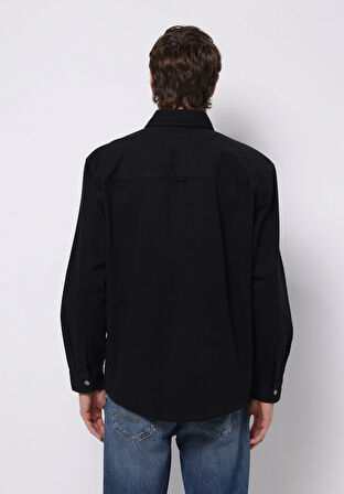 Comfort Fit Shirt Neck Düz Erkek Siyah Shacket