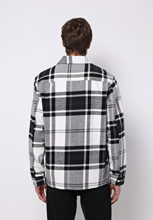 Comfort Fit Shirt Neck Ekoseli Erkek Siyah Shacket