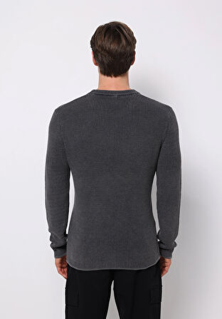 Regular Fit Yuvarlak Yaka Jakarlı Erkek Antrasit Kazak