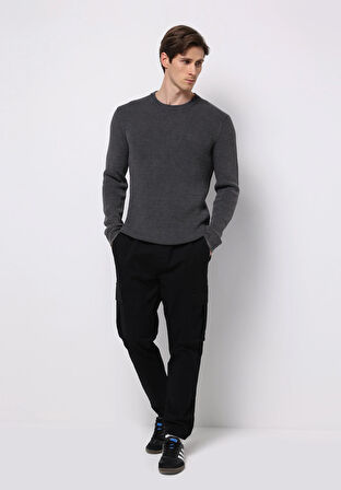 Regular Fit Yuvarlak Yaka Jakarlı Erkek Antrasit Kazak