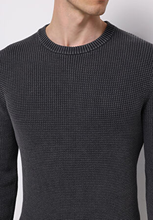 Regular Fit Yuvarlak Yaka Jakarlı Erkek Antrasit Kazak